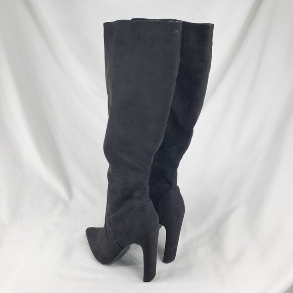 ❤Shoedazzle Women's Black Suede Evelina Knee High Boots Heeled Side Zip Size 7.5 - Picture 4 of 10